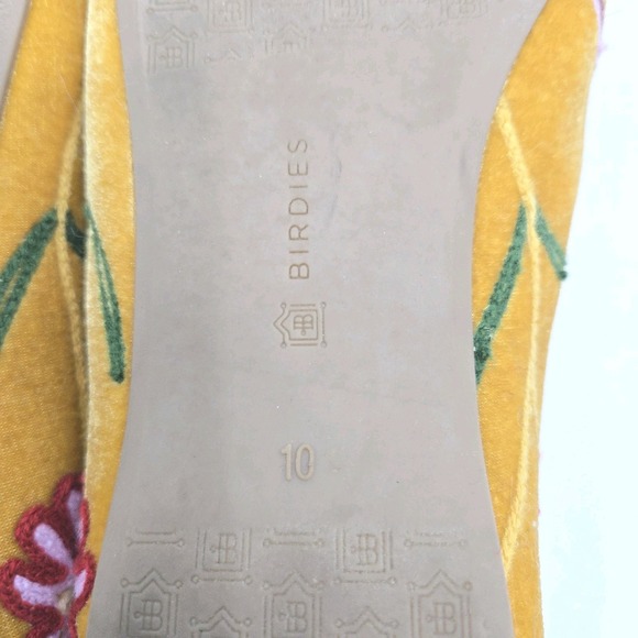 Birdies The Starling Shoes Size 10 Ocher Yellow Embroidered Velvet Flowers Flats - Picture 11 of 12